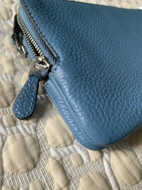 Coach Pebbled Leather Zip Wallet in Dusty Blue with Silver Logo - Picture 7 of 12